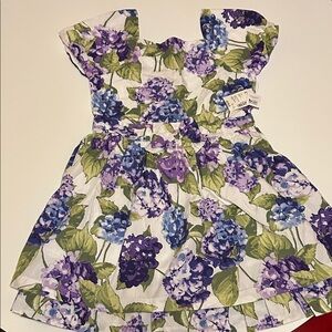 Gymboree White Hydrangea Print Dress with Purple & Blue Flowers